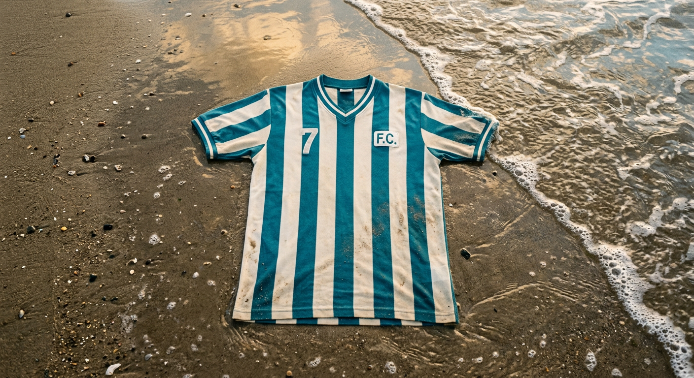 A football jersey photographed at Low tide, Saltmarsh Beach
