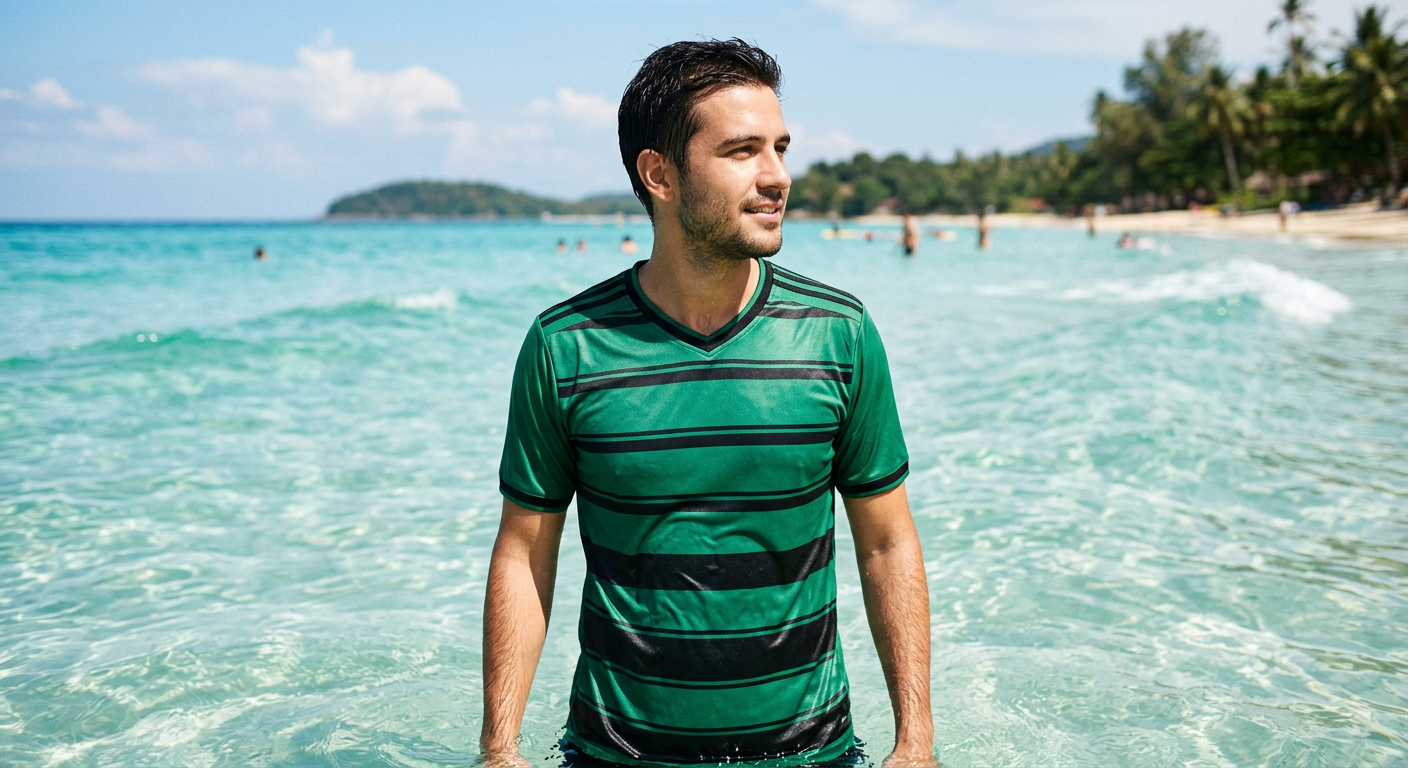 A football jersey photographed at Shallow water, Cove Beach